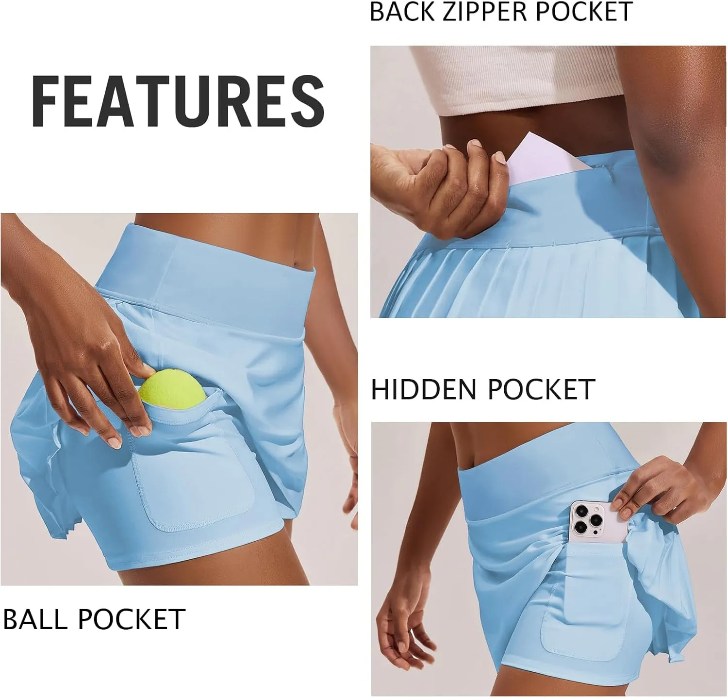 PINSPARK Womens Pleated Tennis Skirt High Waisted Golf Skirts with 3 Pockets Lightweight Athletic Skort Workout Pickleball