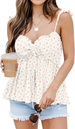 Poetsky Summer Beach Tanks for Women Sexy Going Out Tops Cute Peplum Babydoll Shirts