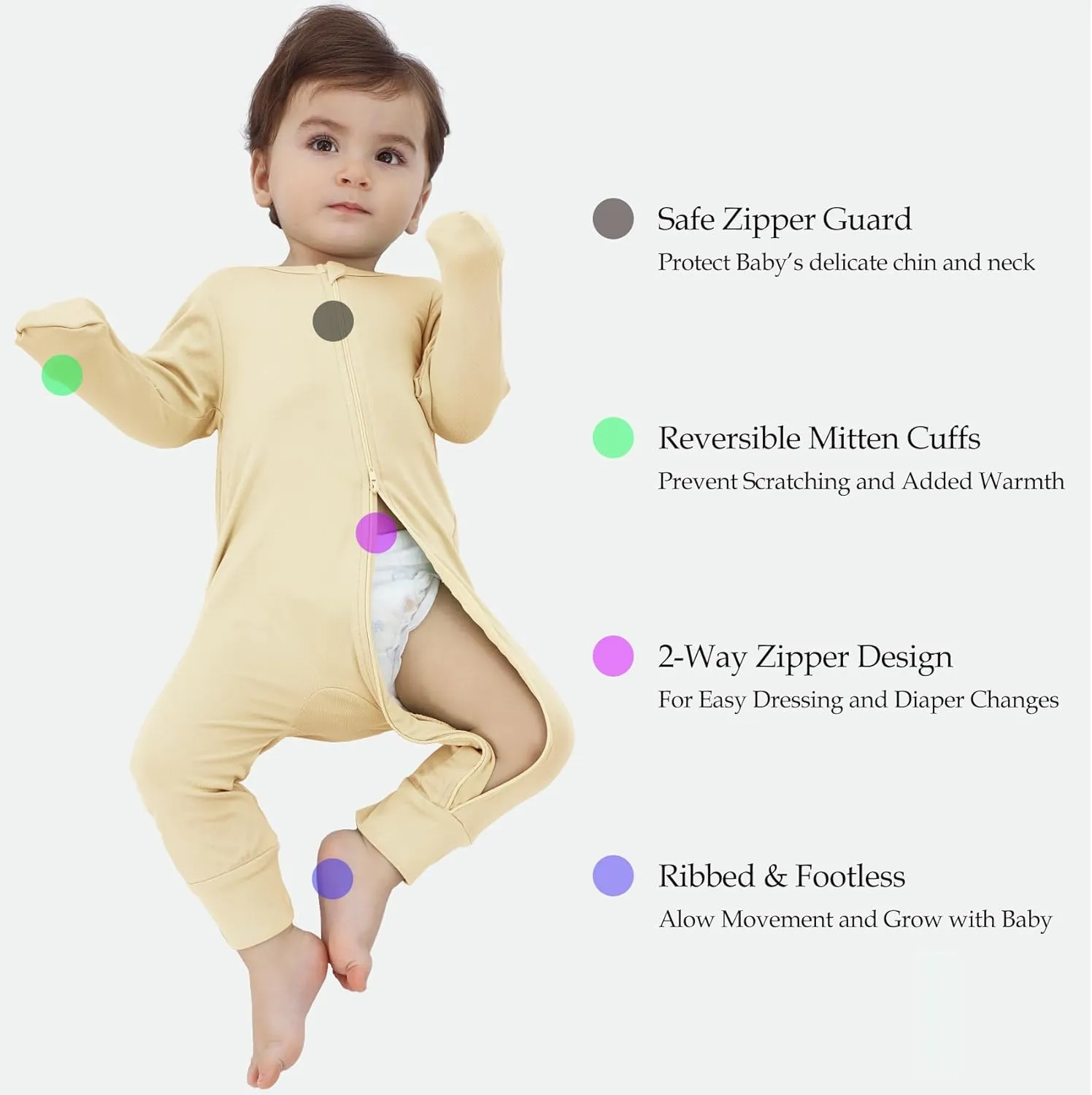 Rayon from Bamboo Baby Pajamas, Baby Sleeper with Mitten Cuffs and 2 Way Zipper, Rompers for Baby Boy Girls 0-24 Months