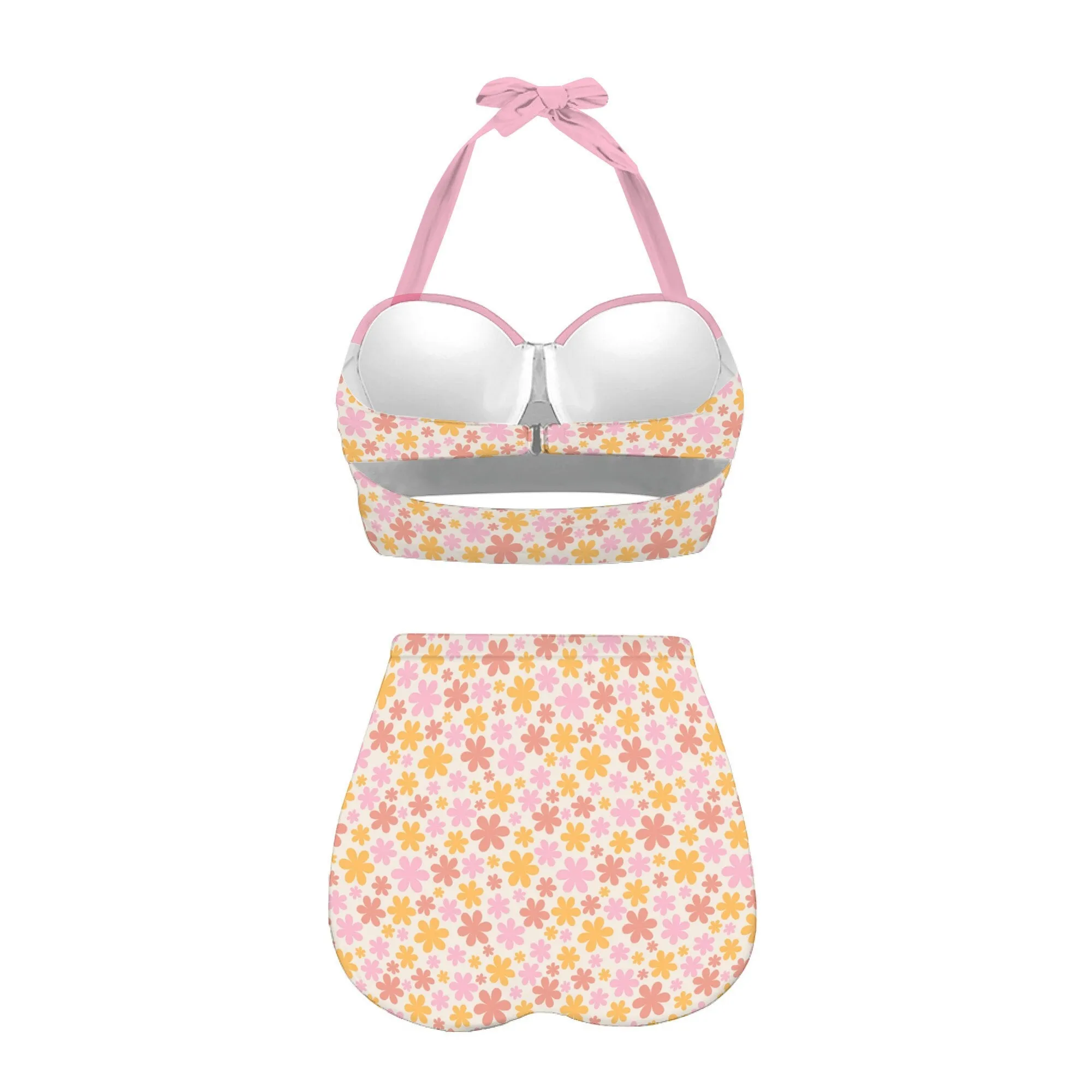 Retro Bikini, Pin Up Bikini, Halter Bikini, Retro Swimsuit, Mod Pink Bikini, Vintage Style bikini, Pink Floral Bikini, High Waist Bikini