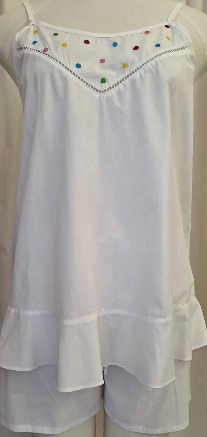 Shoe String Cotton Shortie PJ with Hand Embroidery