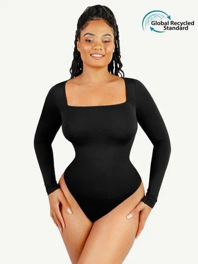 Square Neck Tummy Control Long Sleeve Shapewear Bodysuit