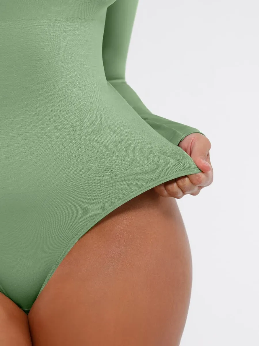 Square Neck Tummy Control Long Sleeve Shapewear Bodysuit