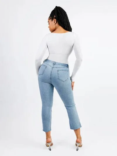 Square Neck Tummy Control Long Sleeve Shapewear Bodysuit
