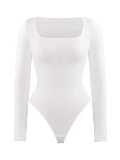 Square Neck Tummy Control Long Sleeve Shapewear Bodysuit