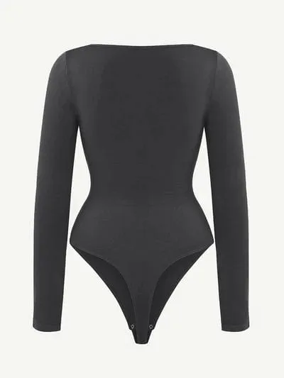 Square Neck Tummy Control Long Sleeve Shapewear Bodysuit