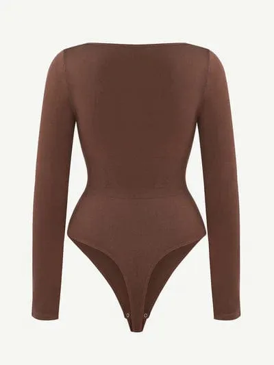 Square Neck Tummy Control Long Sleeve Shapewear Bodysuit