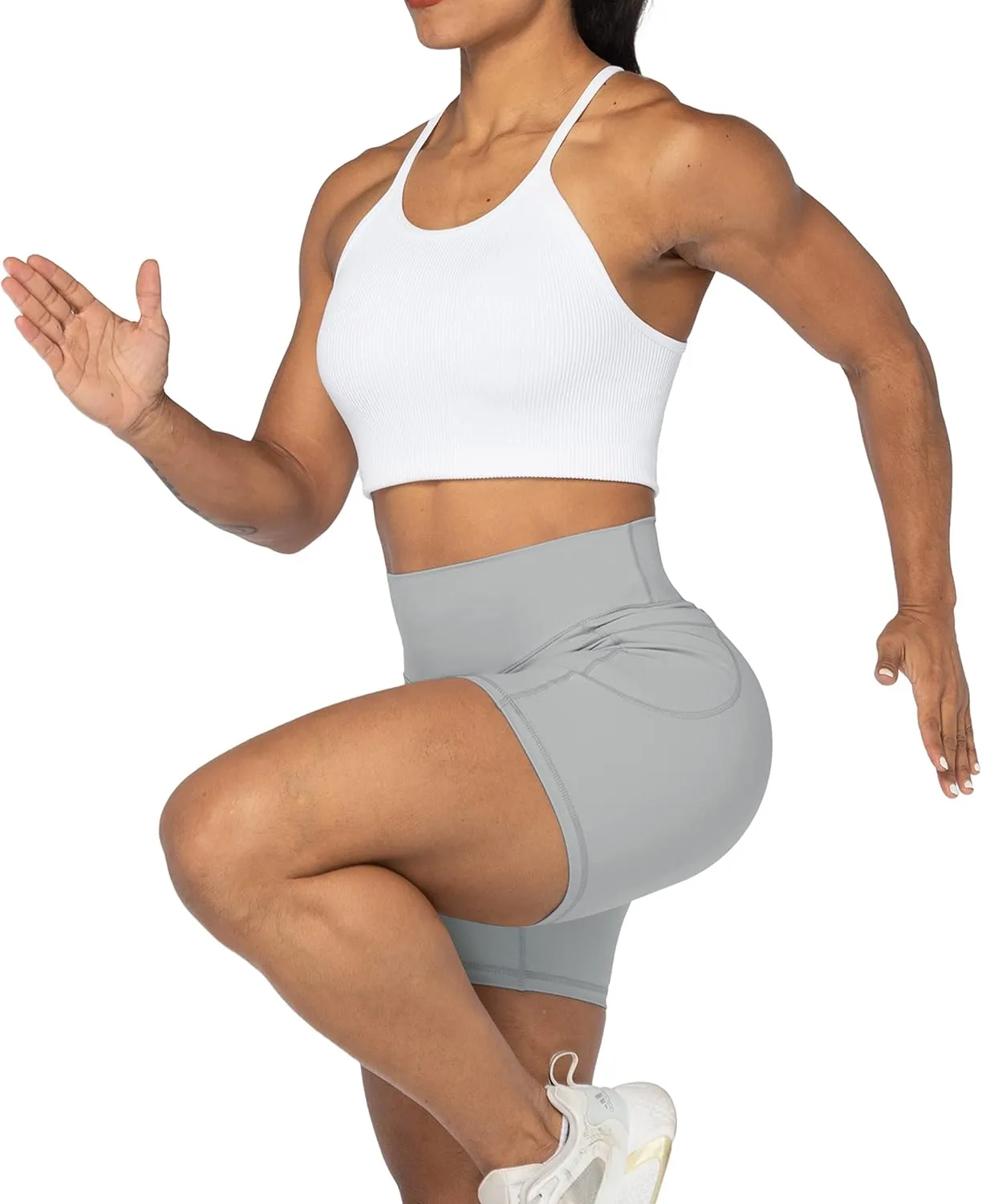 Sunzel No Front Seam Biker Shorts for Women with Pockets, Yoga Workout Gym Bike Shorts with Tummy Control