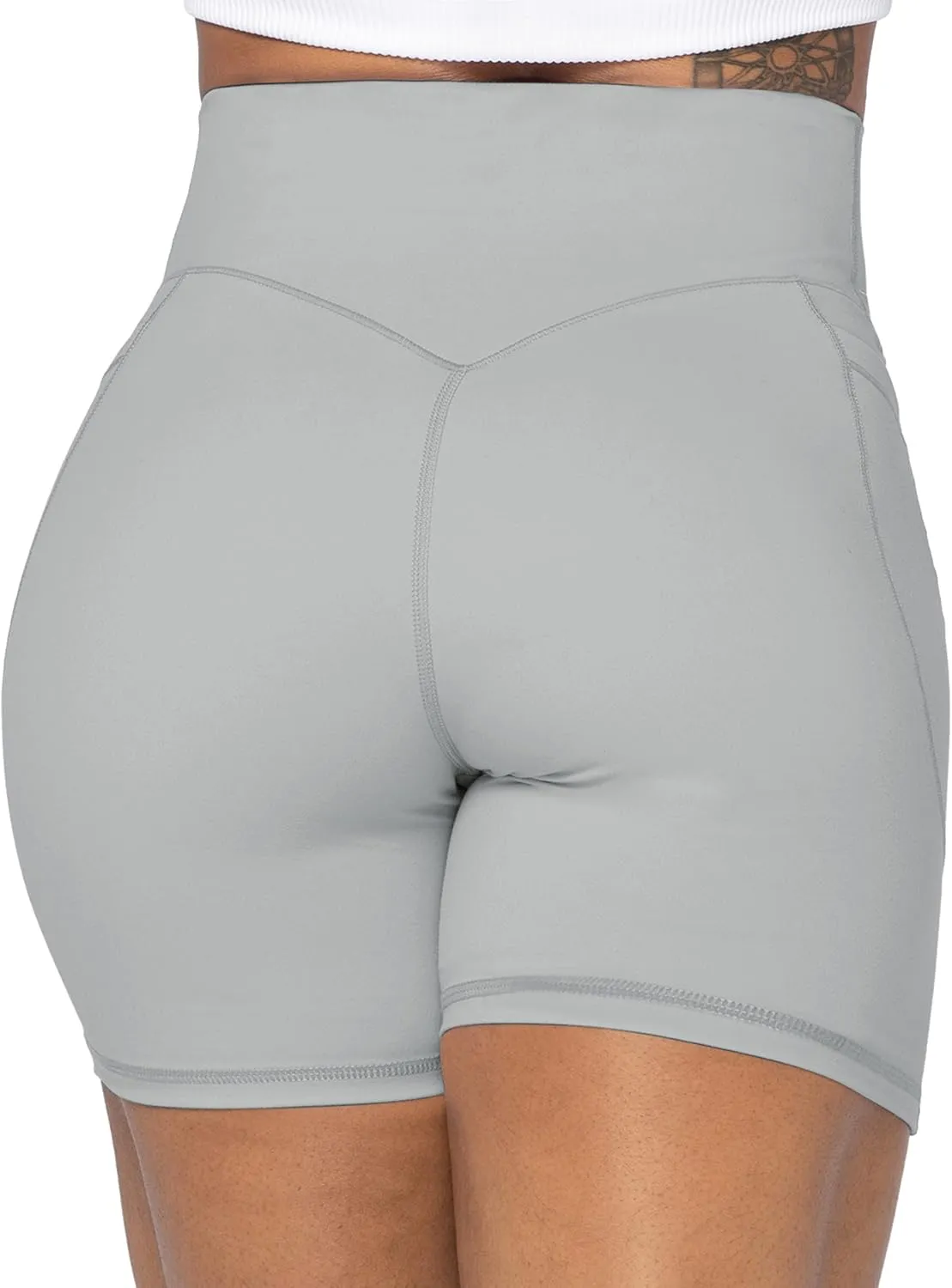 Sunzel No Front Seam Biker Shorts for Women with Pockets, Yoga Workout Gym Bike Shorts with Tummy Control