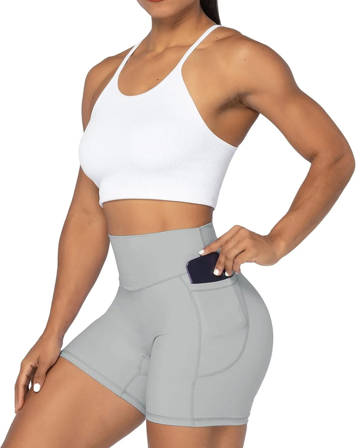 Sunzel No Front Seam Biker Shorts for Women with Pockets, Yoga Workout Gym Bike Shorts with Tummy Control