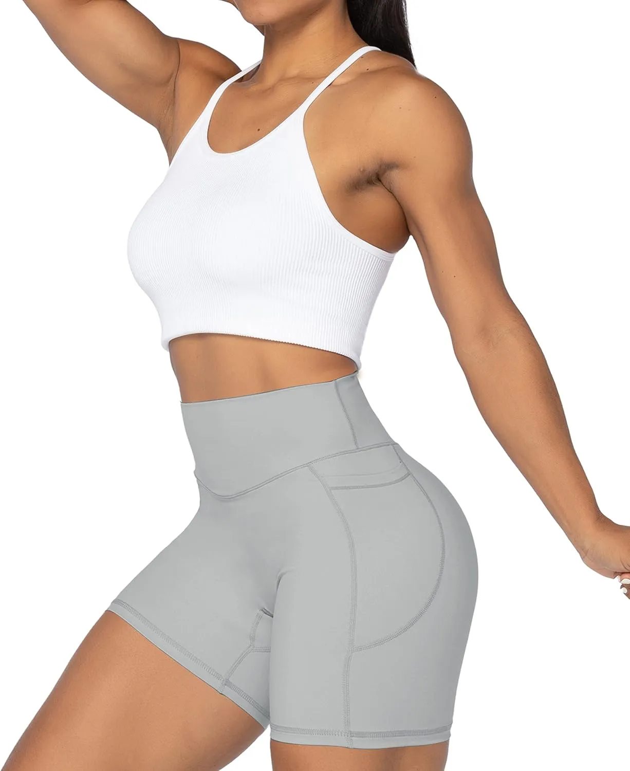 Sunzel No Front Seam Biker Shorts for Women with Pockets, Yoga Workout Gym Bike Shorts with Tummy Control