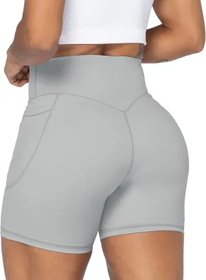Sunzel No Front Seam Biker Shorts for Women with Pockets, Yoga Workout Gym Bike Shorts with Tummy Control