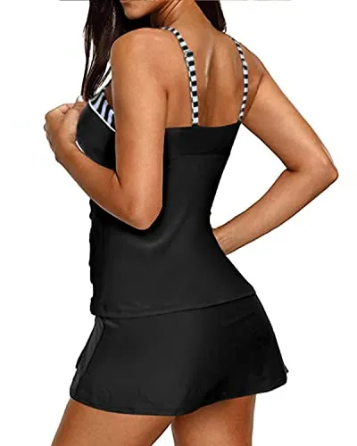 Sweetheart Neckline Tankini Swimsuits Push Up Padding For Women-Black