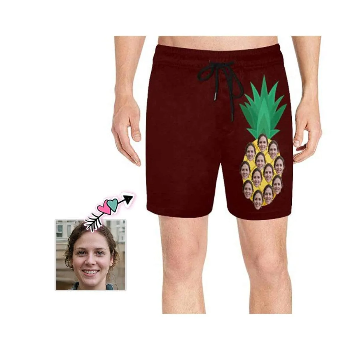 Swim Trunks with Face on Them Custom Black Funny Pineapple Men's Quick Dry Swim Shorts