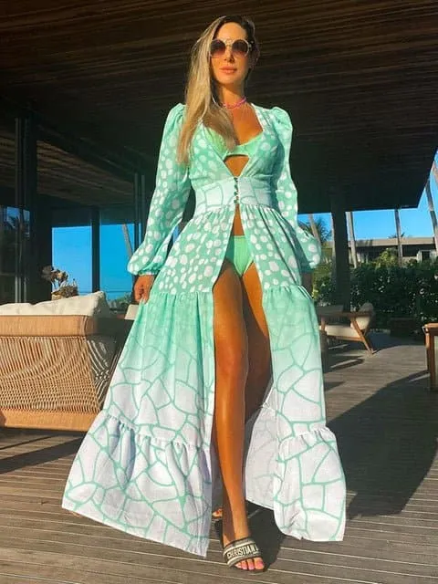 Swimsuit Cover Up - Lightweight Chiffon, Bohemian Style, Solid Pattern