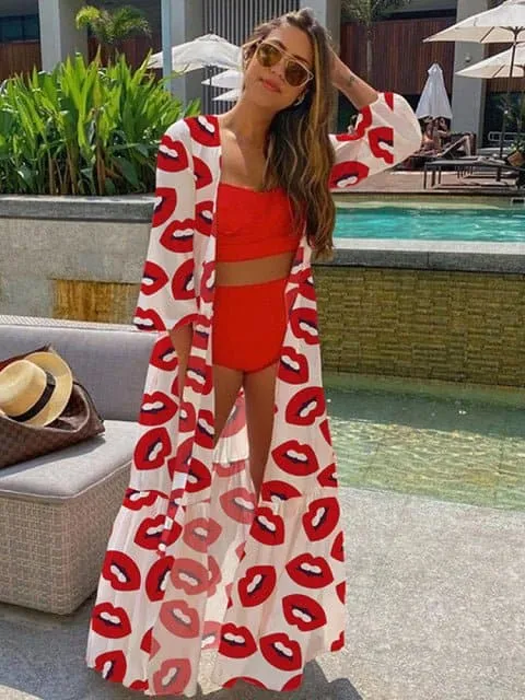 Swimsuit Cover Up - Lightweight Chiffon, Bohemian Style, Solid Pattern