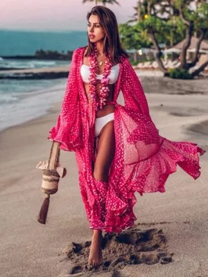 Swimsuit Cover Up - Lightweight Chiffon, Bohemian Style, Solid Pattern