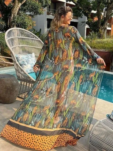 Swimsuit Cover Up - Lightweight Chiffon, Bohemian Style, Solid Pattern
