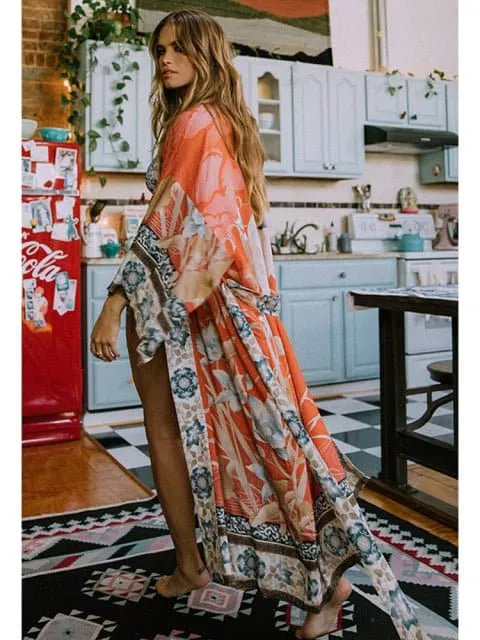Swimsuit Cover Up - Lightweight Chiffon, Bohemian Style, Solid Pattern