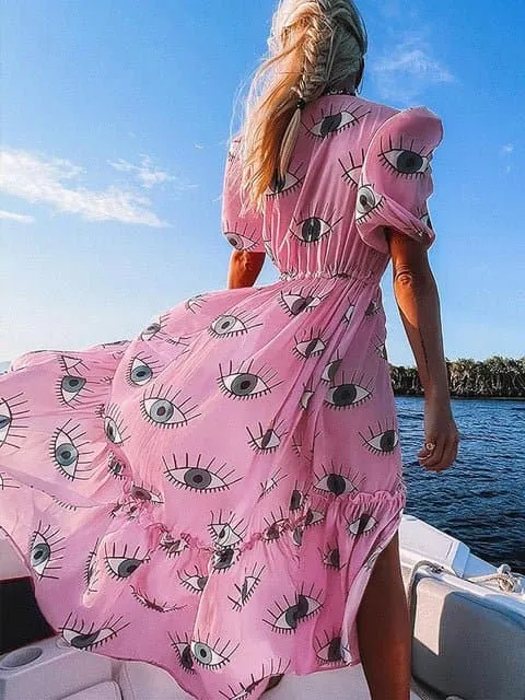 Swimsuit Cover Up - Lightweight Chiffon, Bohemian Style, Solid Pattern