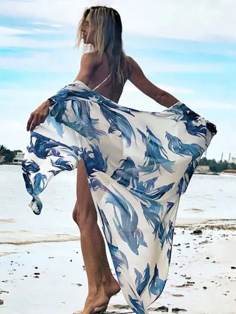 Swimsuit Cover Up - Lightweight Chiffon, Bohemian Style, Solid Pattern