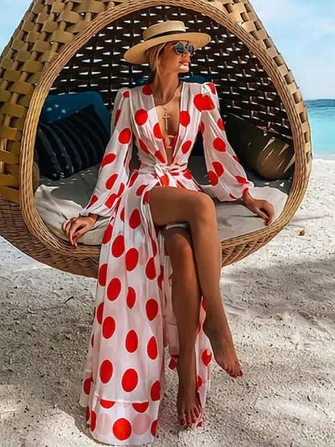 Swimsuit Cover Up - Lightweight Chiffon, Bohemian Style, Solid Pattern