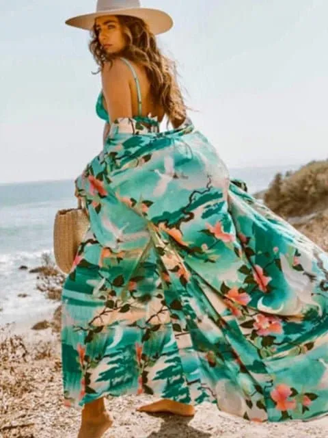 Swimsuit Cover Up - Lightweight Chiffon, Bohemian Style, Solid Pattern