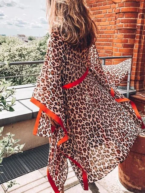 Swimsuit Cover Up - Lightweight Chiffon, Bohemian Style, Solid Pattern