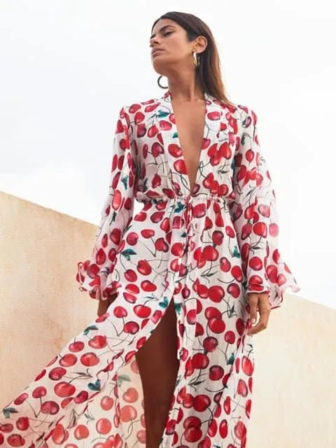 Swimsuit Cover Up - Lightweight Chiffon, Bohemian Style, Solid Pattern