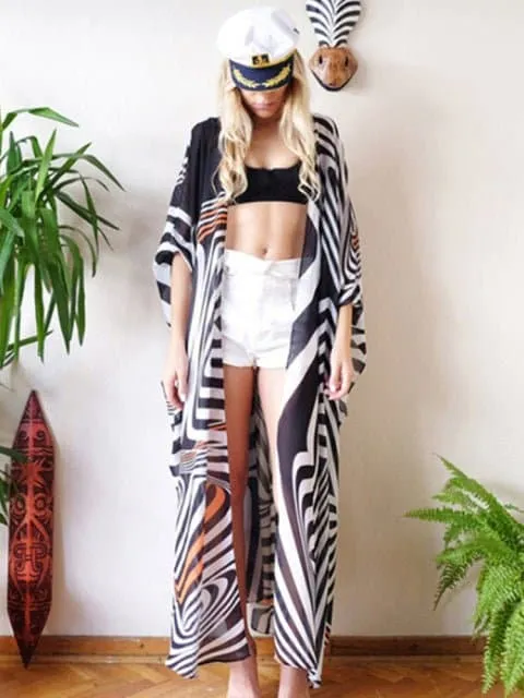 Swimsuit Cover Up - Lightweight Chiffon, Bohemian Style, Solid Pattern