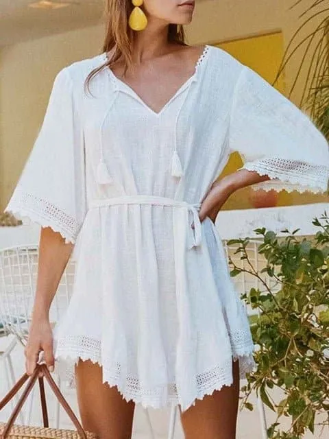 Swimsuit Cover Up - Lightweight Chiffon, Bohemian Style, Solid Pattern
