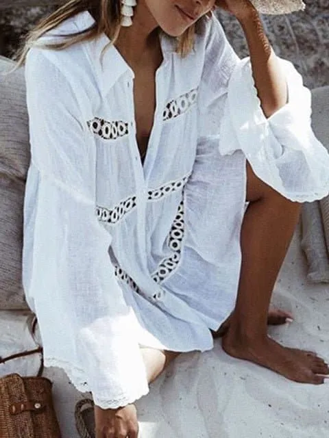 Swimsuit Cover Up - Lightweight Chiffon, Bohemian Style, Solid Pattern