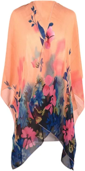 TrendsBlue Elegant Chiffon Floral Sheer Kimono Wrap Cardigan Beach Cover Up