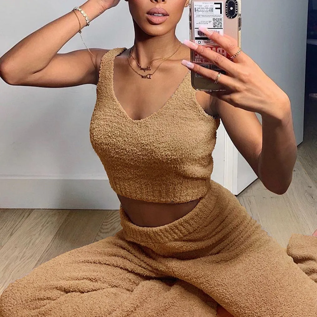 Two-Piece V-neck Matching Loungewear Set
