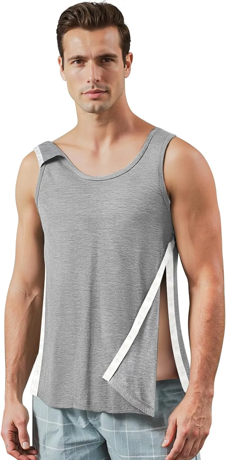 Unisex Post Shoulder Surgery Tank Tops, Side Snap Access Tear Way Sleeveless Shirts, Recovery Tear Away T-Shirt