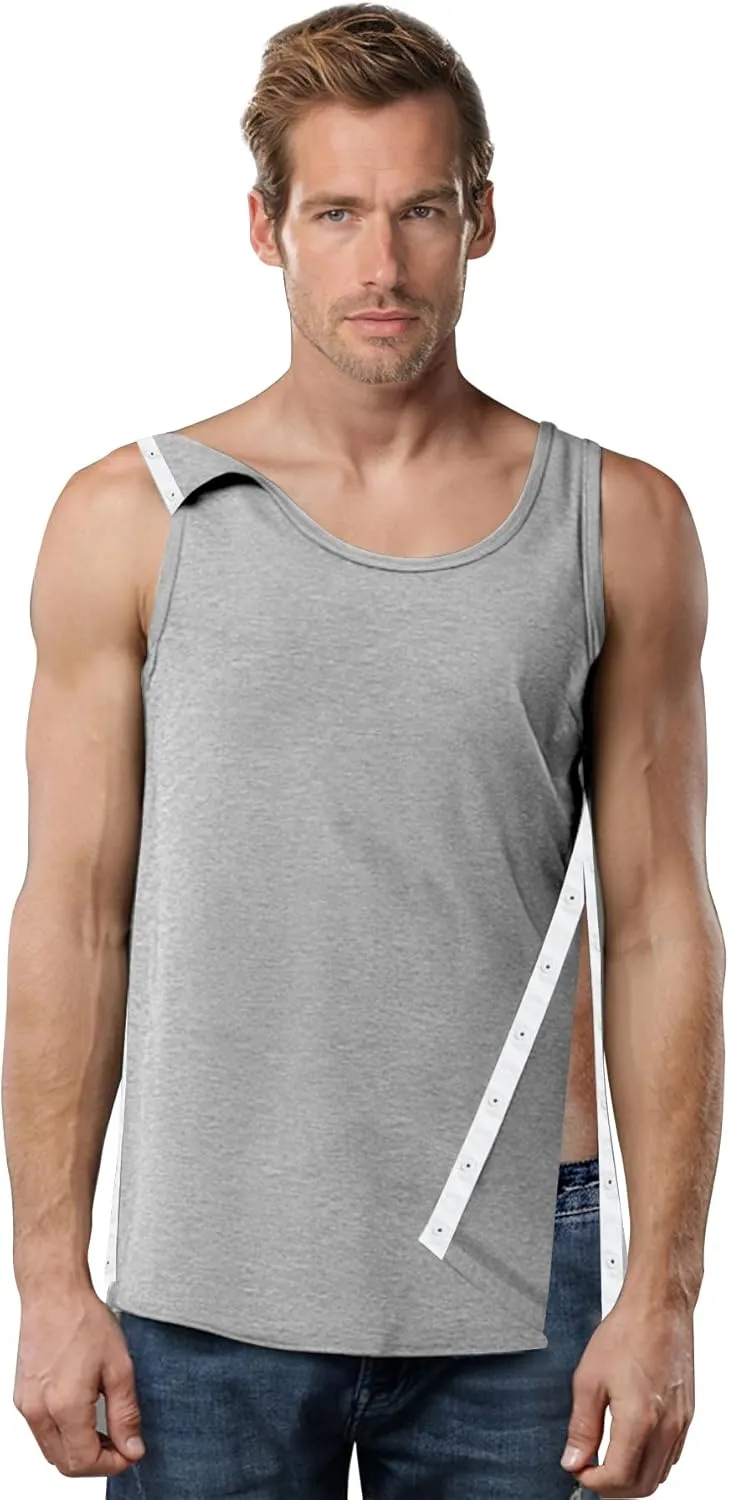 Unisex Post Shoulder Surgery Tank Tops, Side Snap Access Tear Way Sleeveless Shirts, Recovery Tear Away T-Shirt
