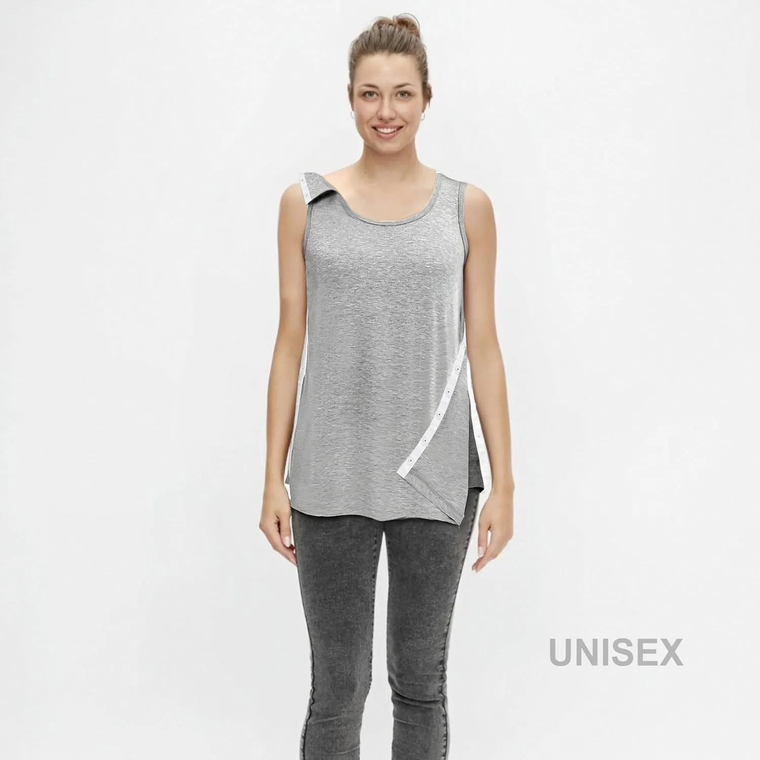 Unisex Post Shoulder Surgery Tank Tops, Side Snap Access Tear Way Sleeveless Shirts, Recovery Tear Away T-Shirt