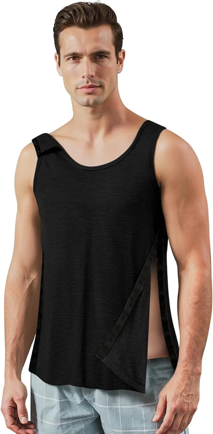 Unisex Post Shoulder Surgery Tank Tops, Side Snap Access Tear Way Sleeveless Shirts, Recovery Tear Away T-Shirt
