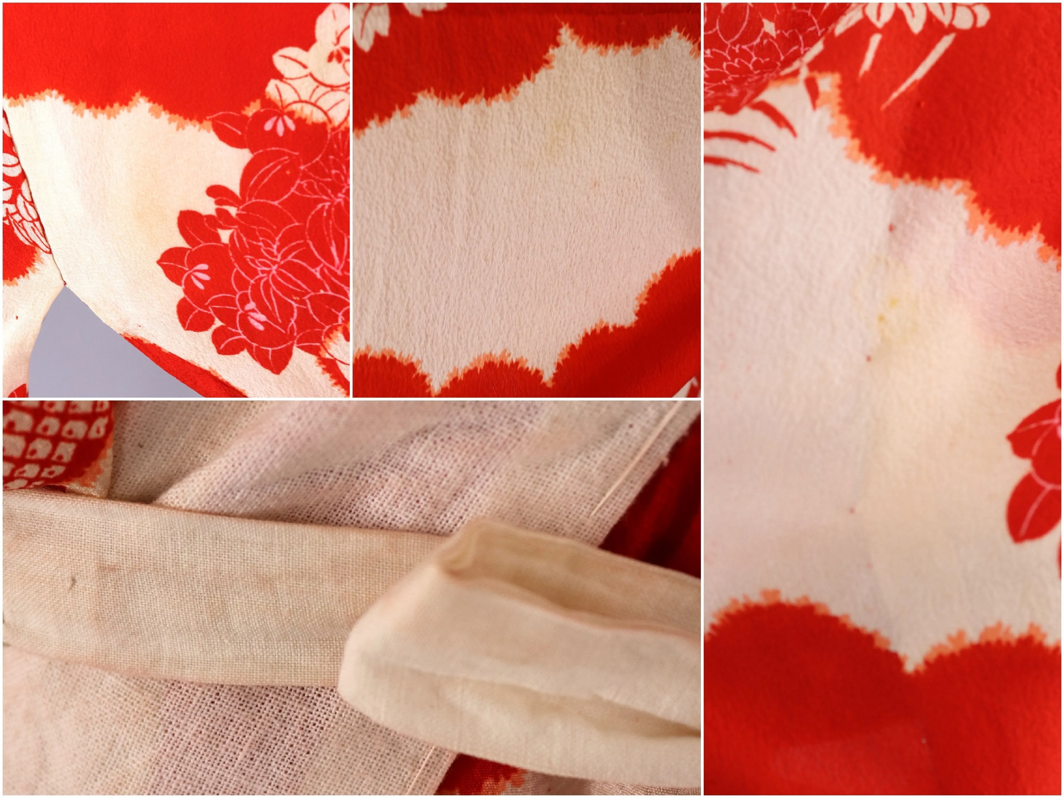 Vintage 1930s Silk Kimono Robe / Red Ivory Floral