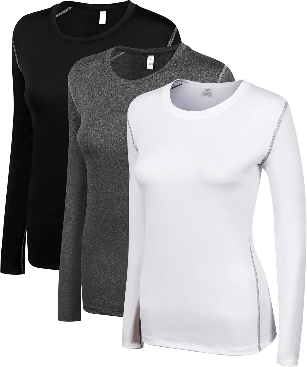 WANAYOU Women's 2-3 Pack Compression Shirt Long Sleeve Dry Fit Workout Tops Breathable Performance Running Athletic T-Shirt