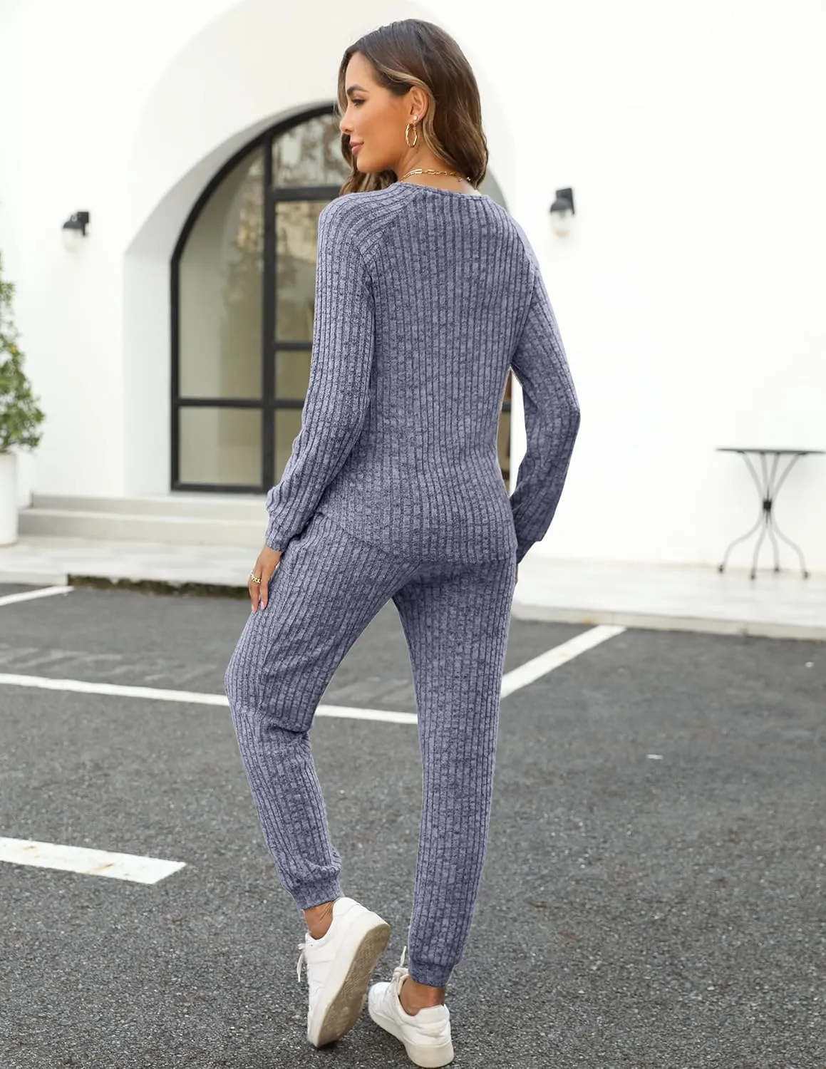 WIHOLL Two Piece Outfits for Women Lounge Sets Button Down Sweatshirt Sweatpants Sweatsuits Set with Pockets