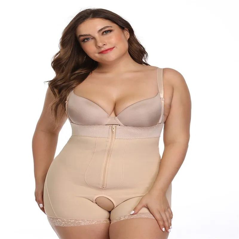 Women Open Crotch Underbust Corset Shapewear Bodysuit Tummy Slimming Sheath Control Pants Belly Corrective Underwear Beige S-6XL