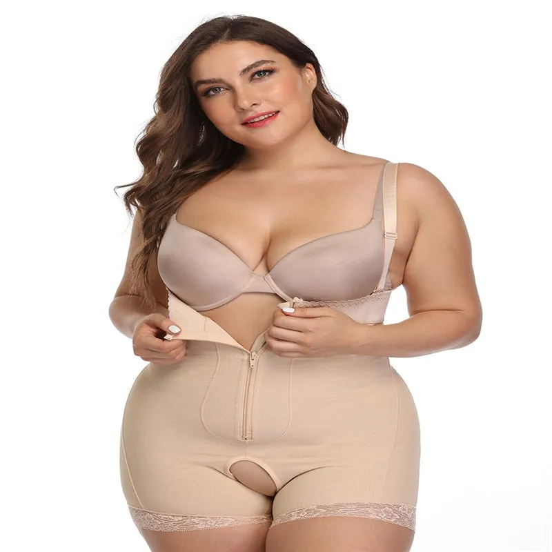Women Open Crotch Underbust Corset Shapewear Bodysuit Tummy Slimming Sheath Control Pants Belly Corrective Underwear Beige S-6XL