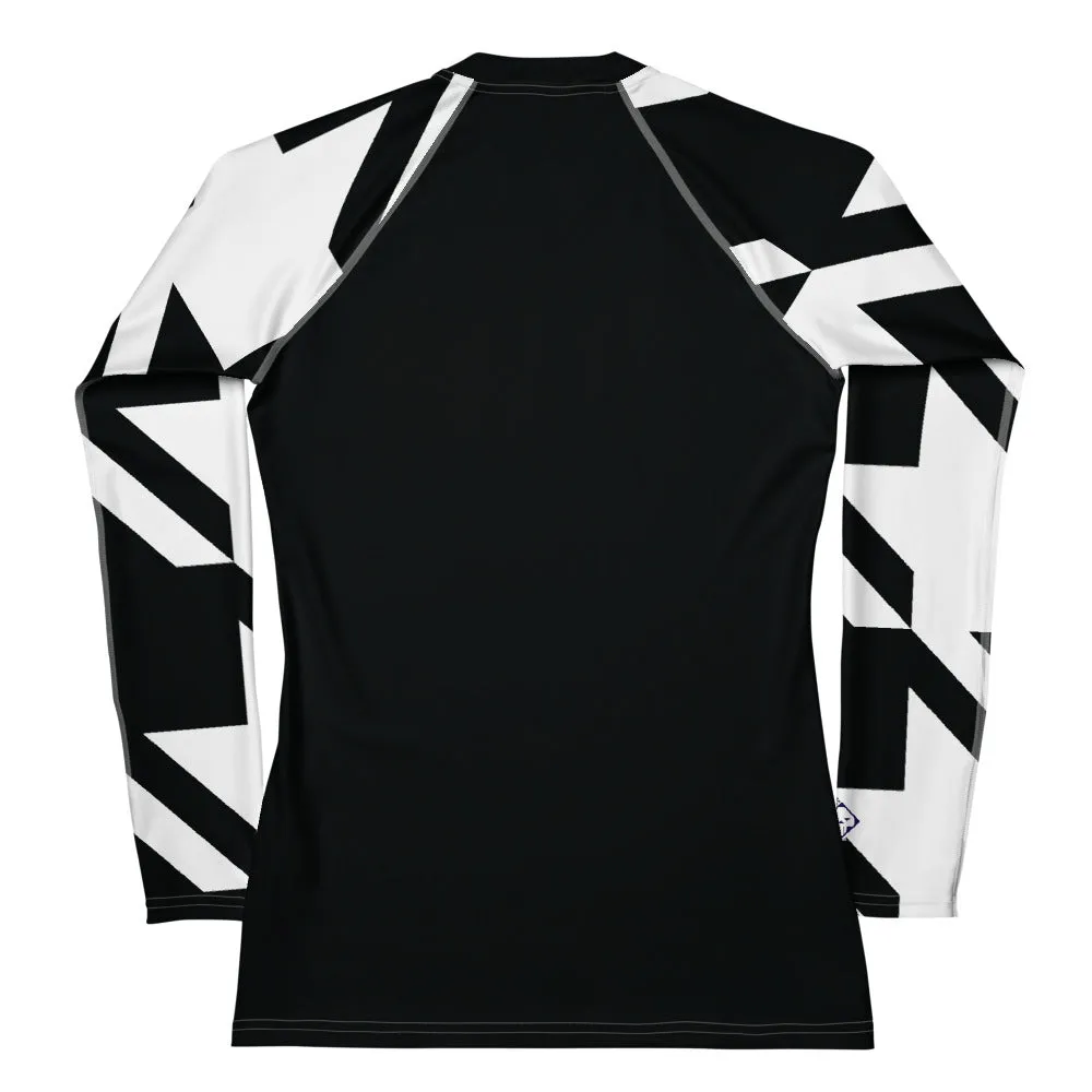 Womens Long Sleeve BJJ Rash Guard - Houndstooth 001 Noir