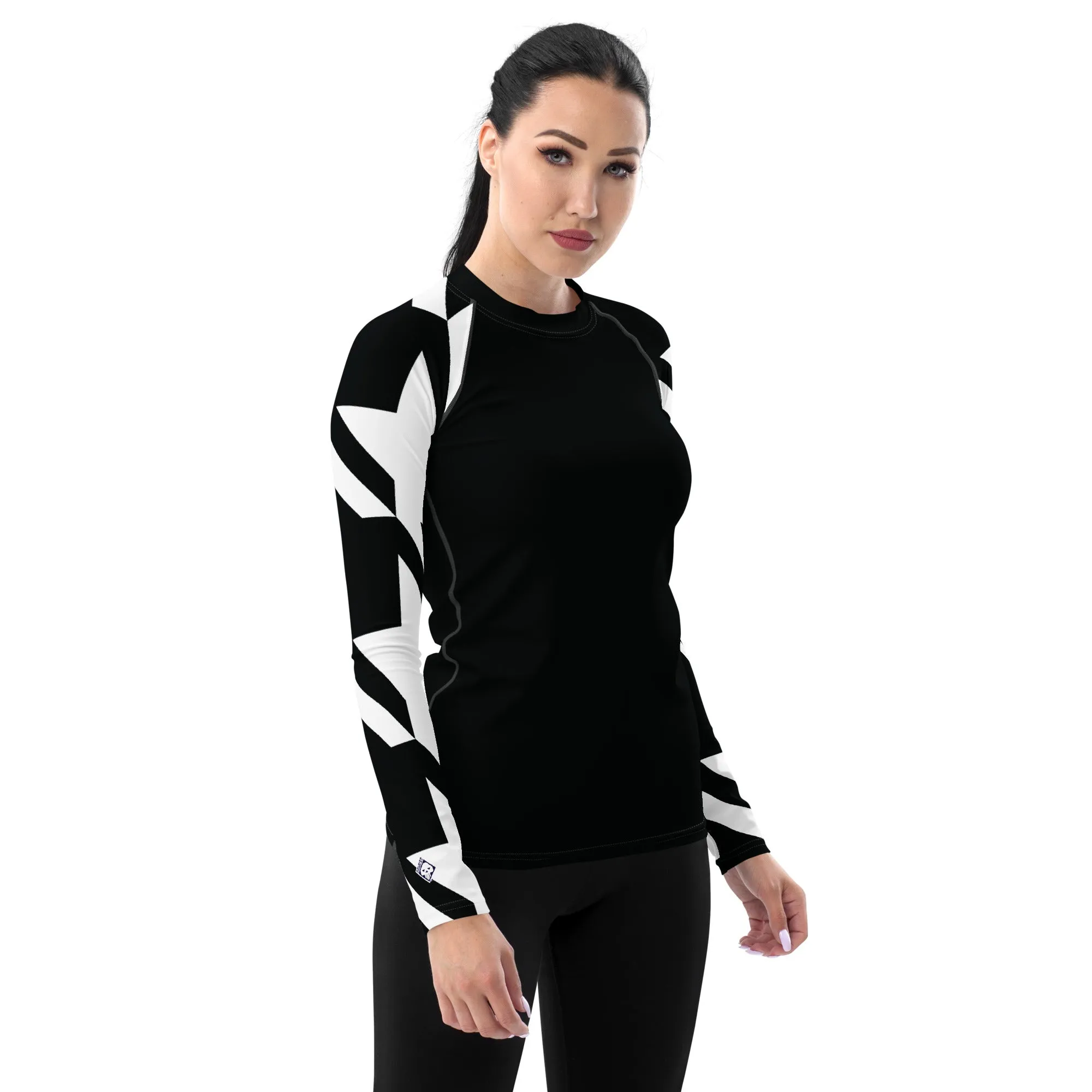 Womens Long Sleeve BJJ Rash Guard - Houndstooth 001 Noir