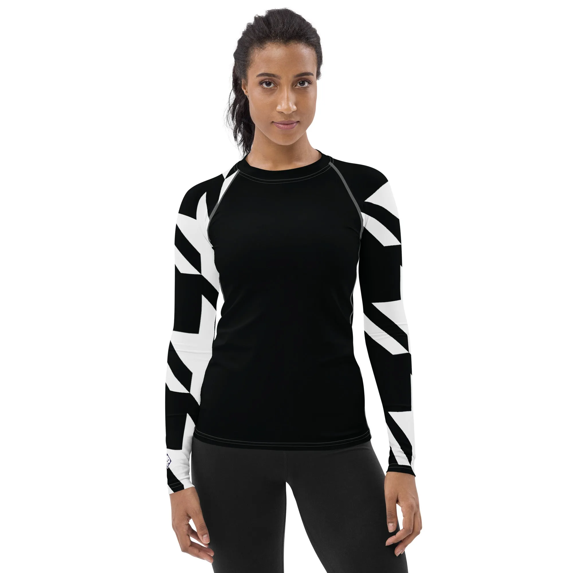 Womens Long Sleeve BJJ Rash Guard - Houndstooth 001 Noir