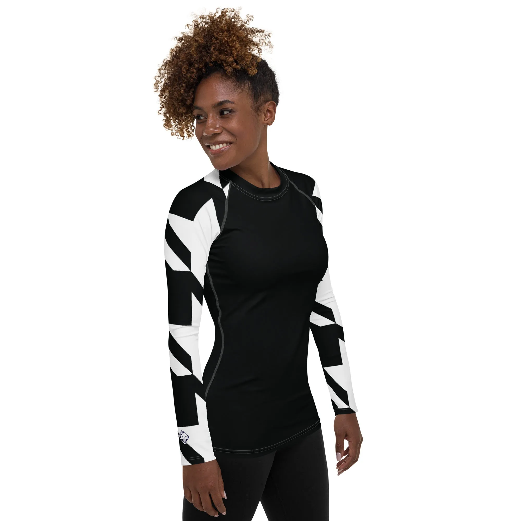Womens Long Sleeve BJJ Rash Guard - Houndstooth 001 Noir