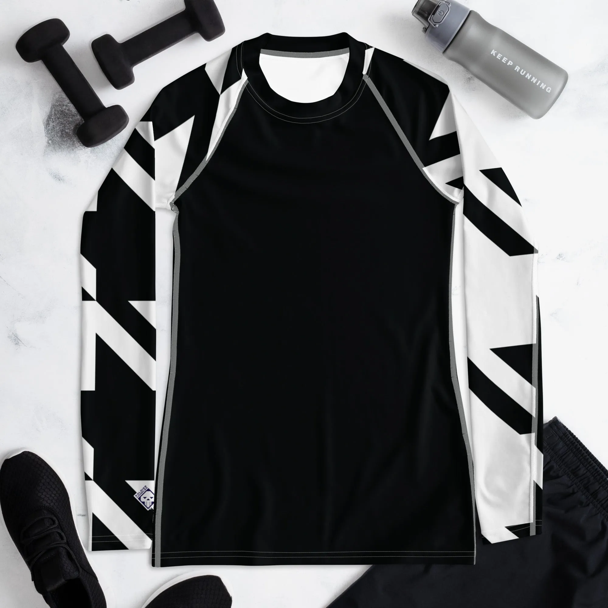 Womens Long Sleeve BJJ Rash Guard - Houndstooth 001 Noir