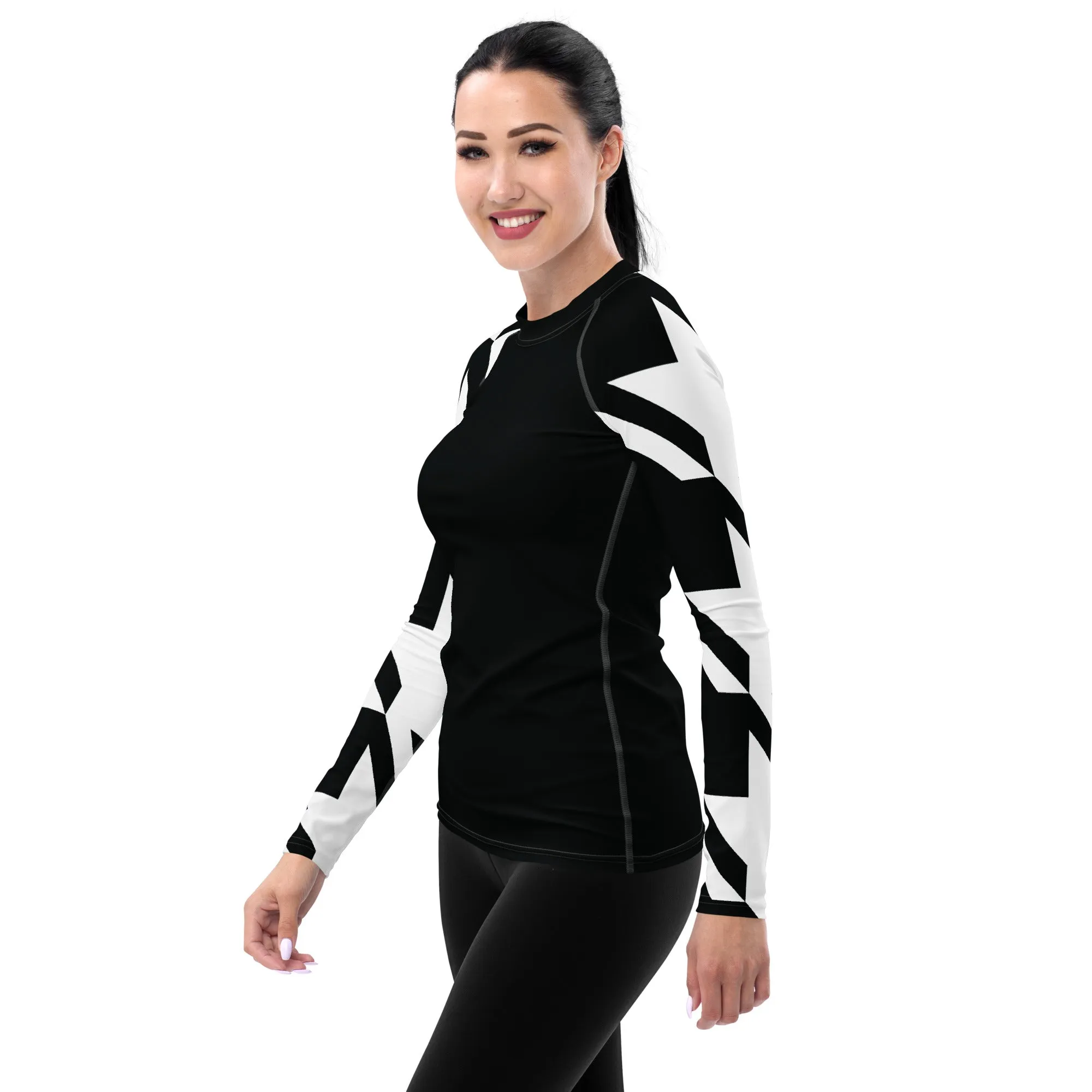 Womens Long Sleeve BJJ Rash Guard - Houndstooth 001 Noir