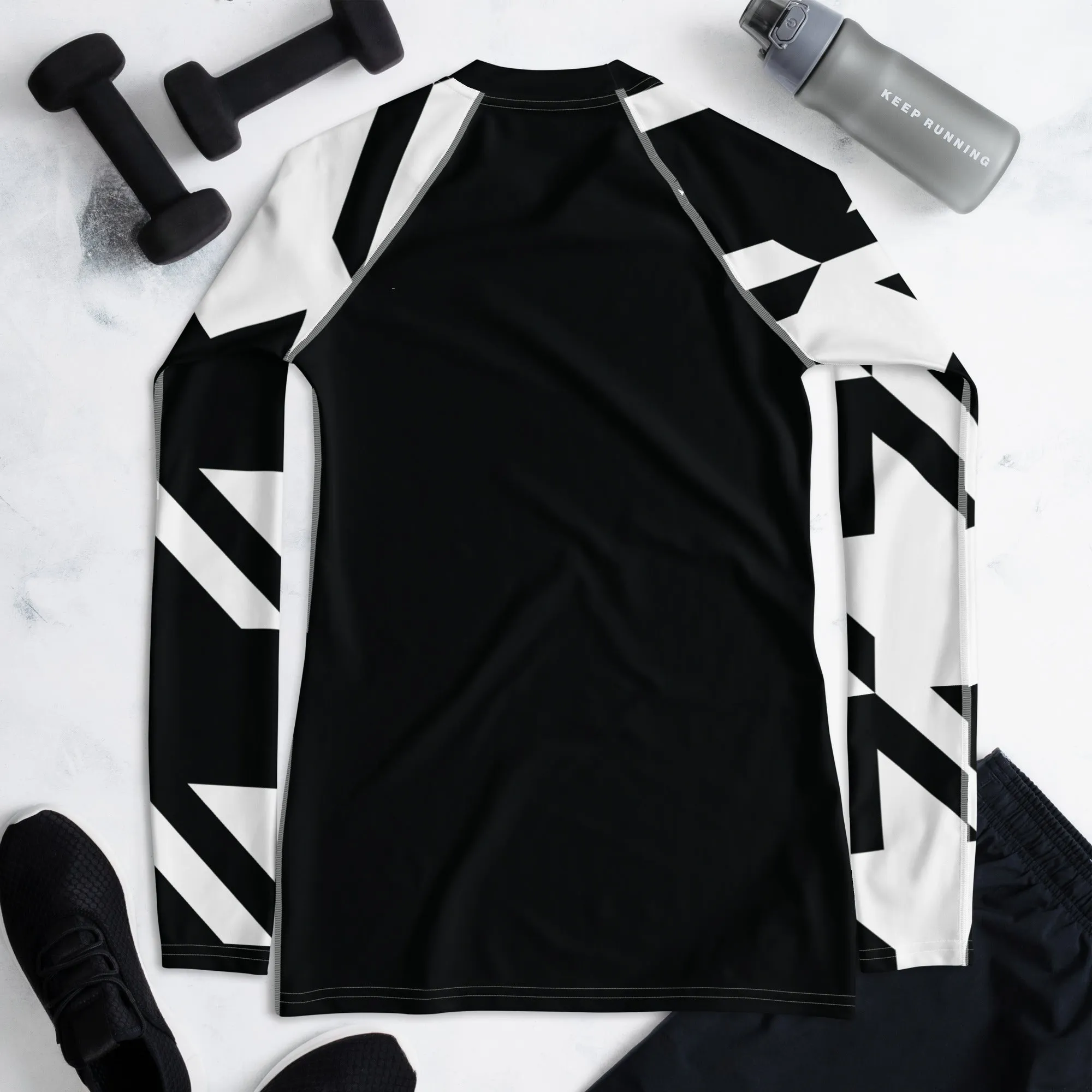 Womens Long Sleeve BJJ Rash Guard - Houndstooth 001 Noir